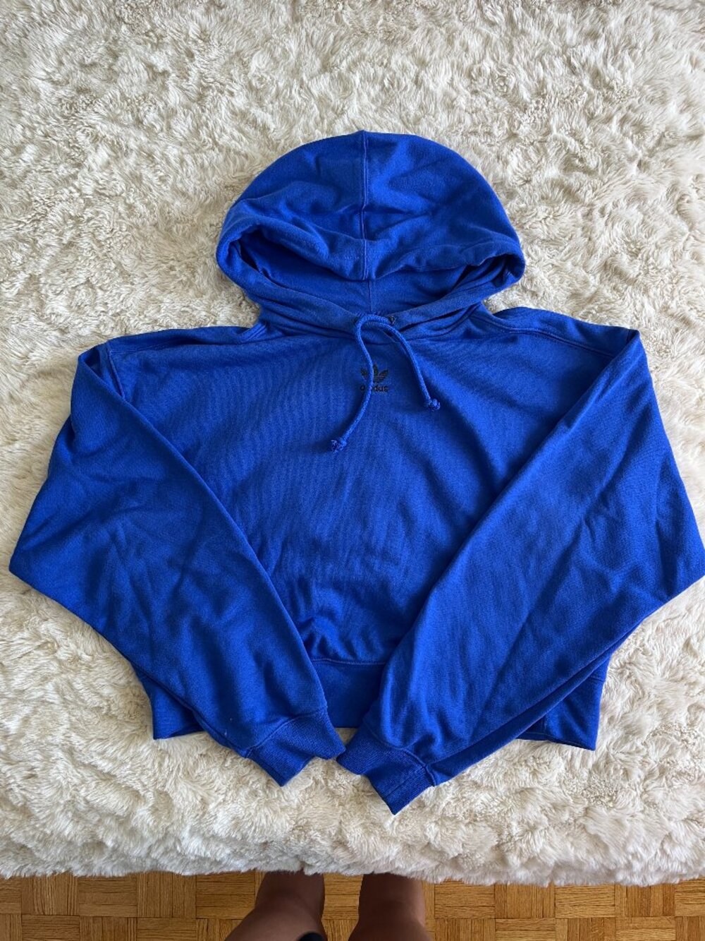 Adidas Blue Cropped Trefoil Hoodie XS
